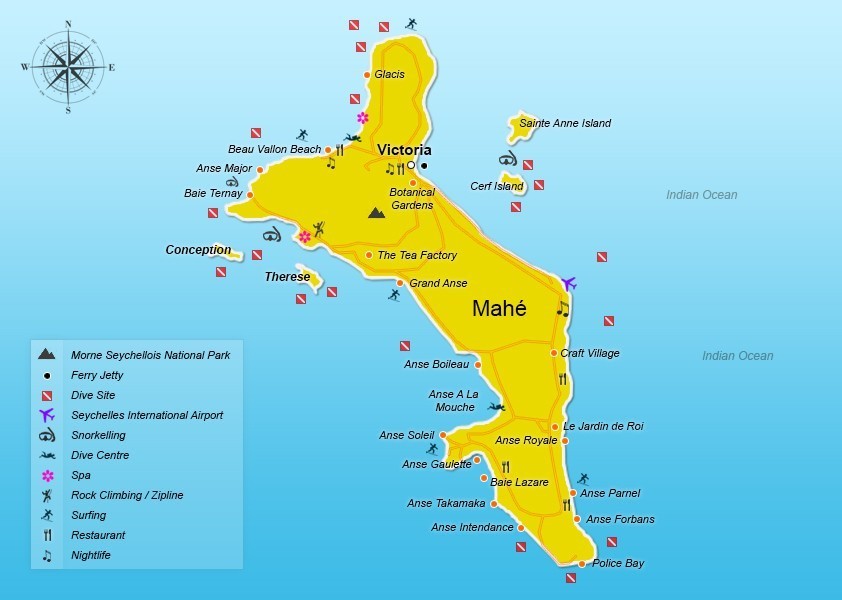 Karte von Mahe, Seychellen